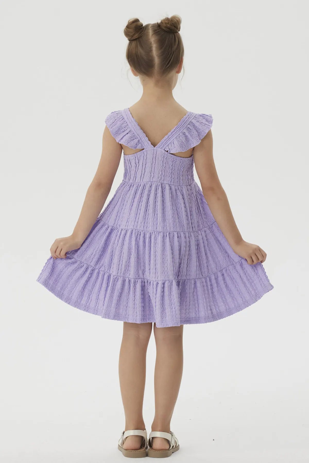 Vestido Niña Textura y Vuelos Lila