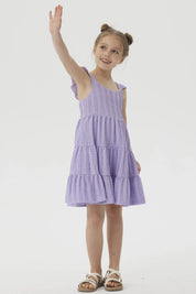 Vestido Niña Textura y Vuelos Lila