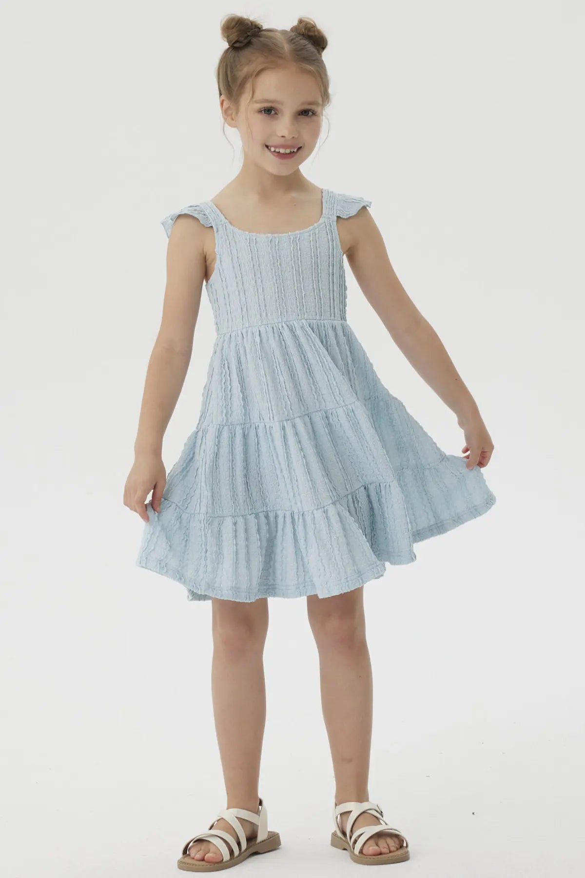 Vestido Niña Textura y Vuelos Verde Agua