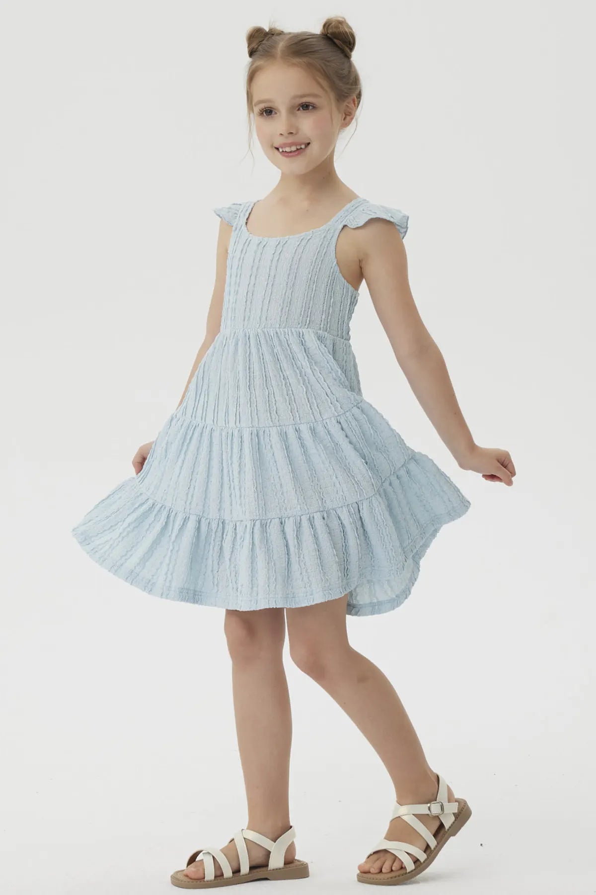 Vestido Niña Textura y Vuelos Verde Agua