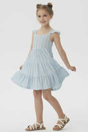 Vestido Niña Textura y Vuelos Verde Agua