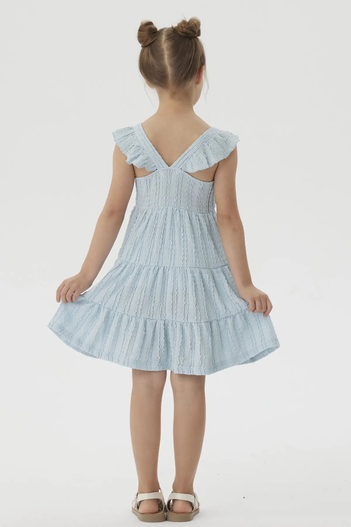 Vestido Niña Textura y Vuelos Verde Agua