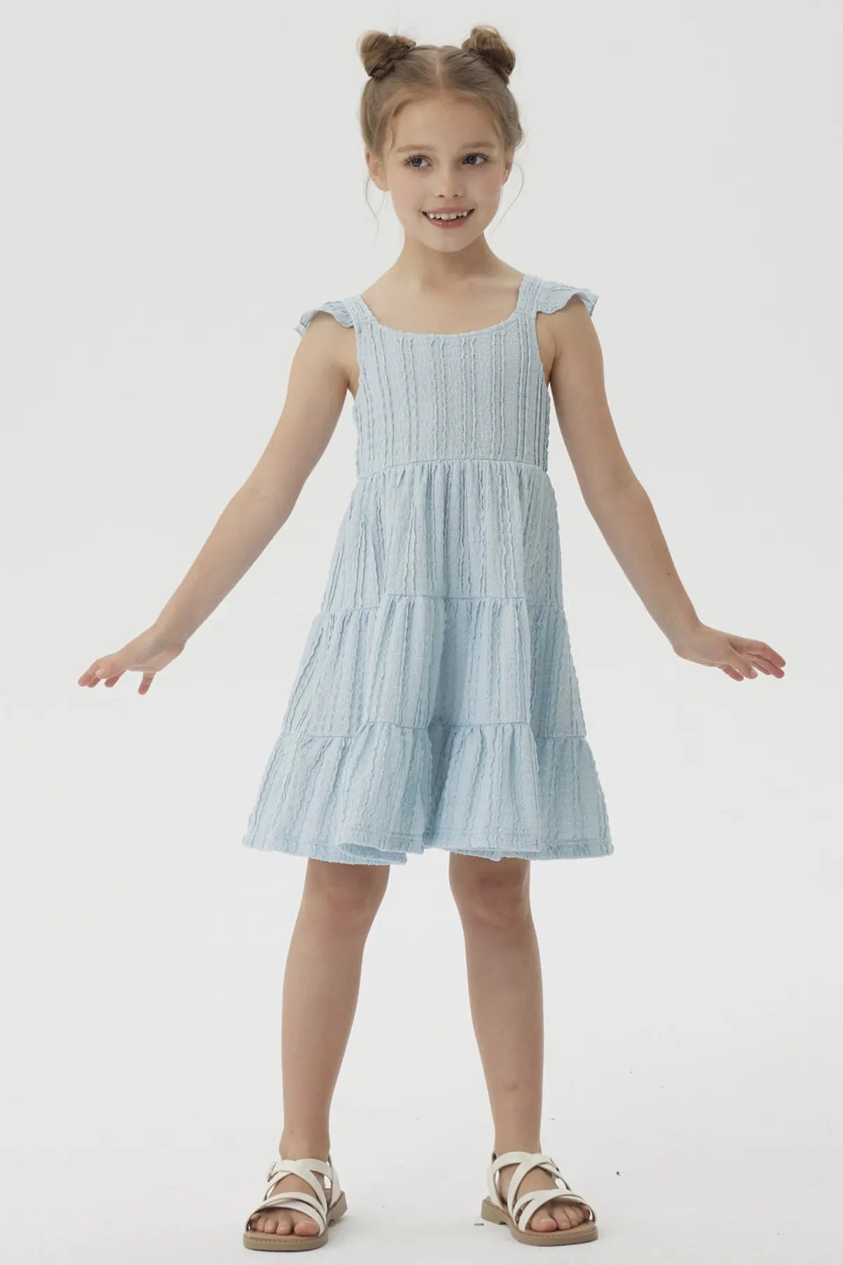 Vestido Niña Textura y Vuelos Verde Agua