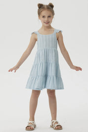 Vestido Niña Textura y Vuelos Verde Agua
