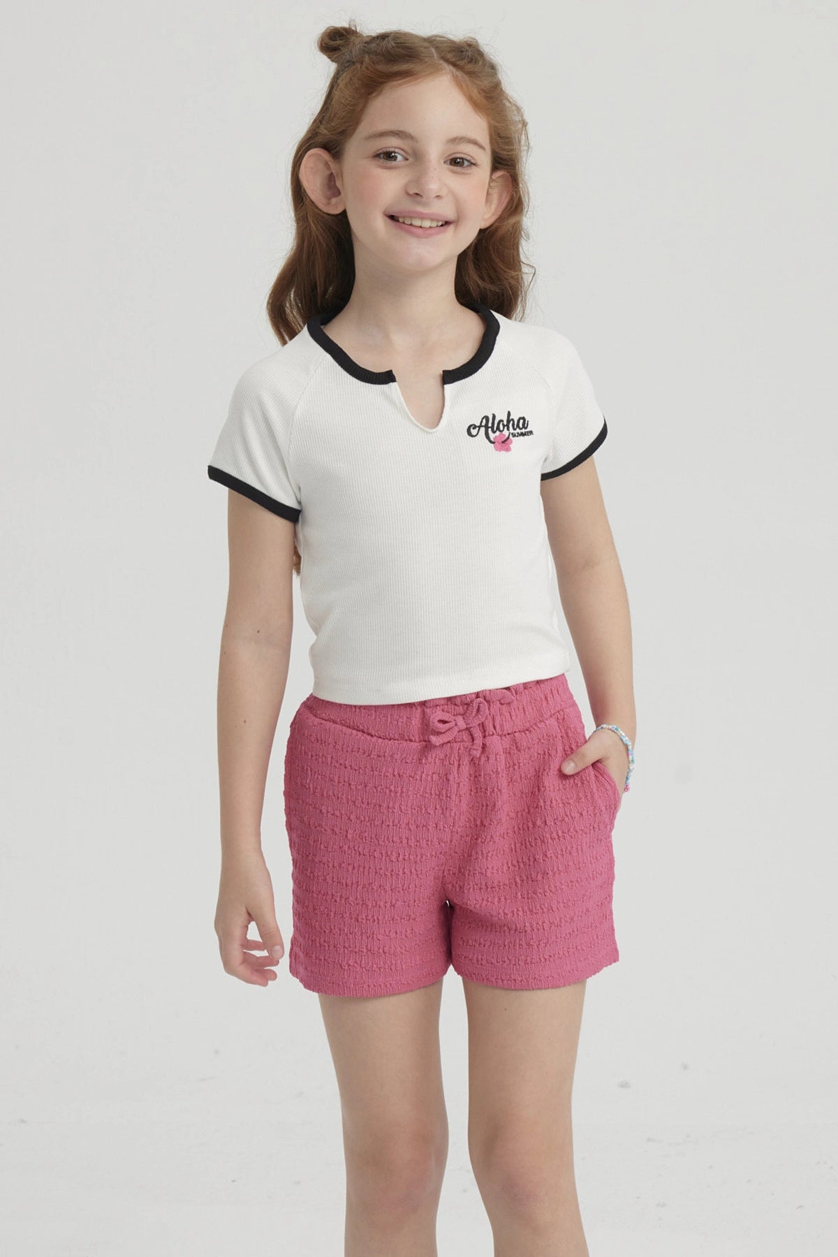 Polera Niña Summer Contraste Crudo