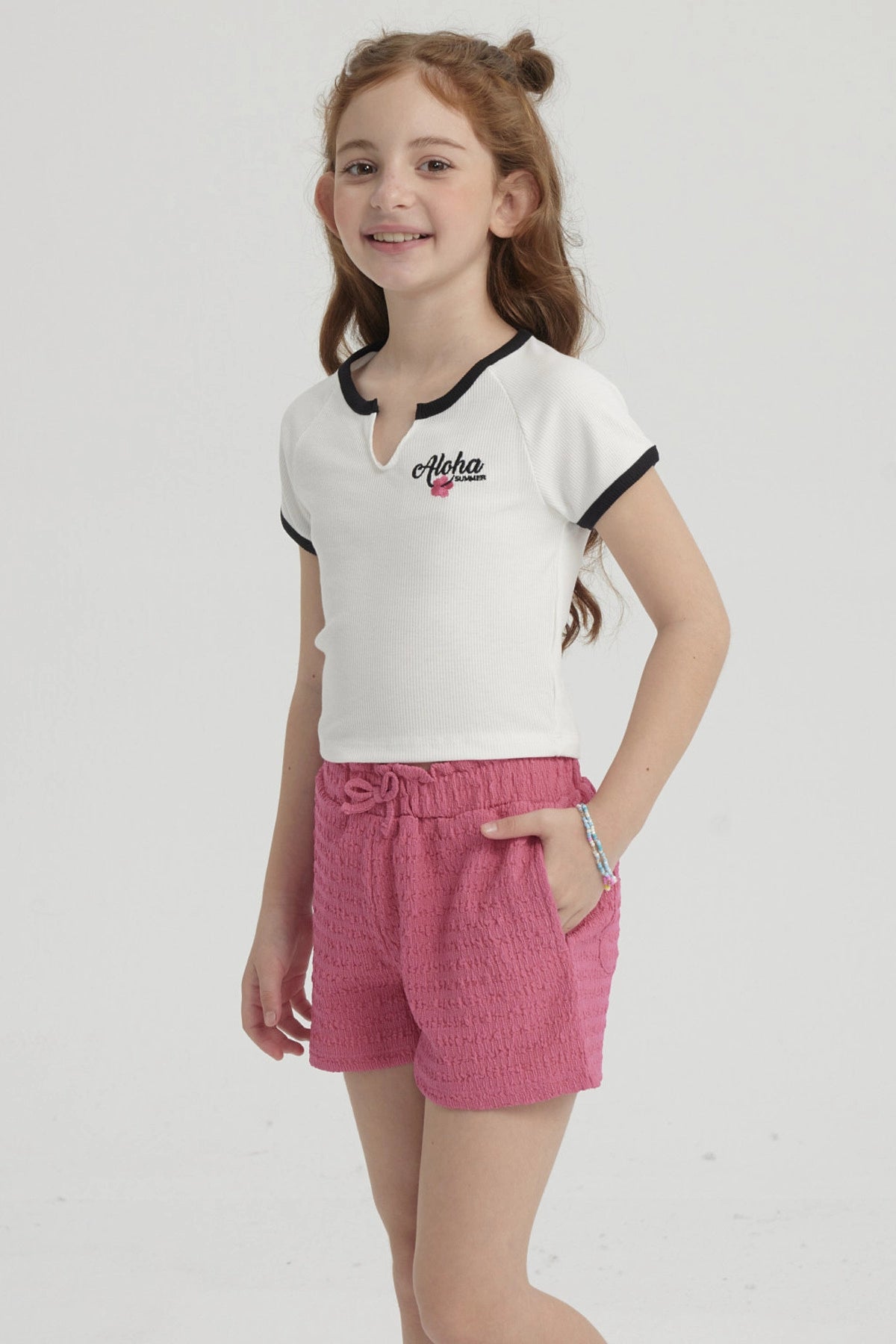 Polera Niña Summer Contraste Crudo