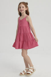 Vestido Niña Toddler Textura Fucsia