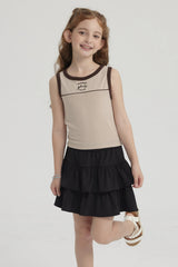 Polera Niña Teen Piping Frontal Beige