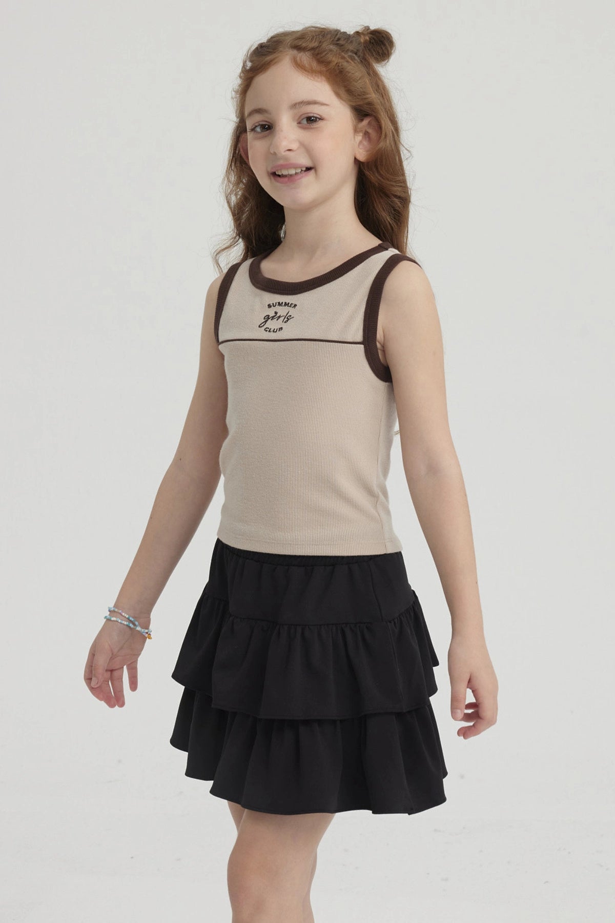 Polera Niña Teen Piping Frontal Beige