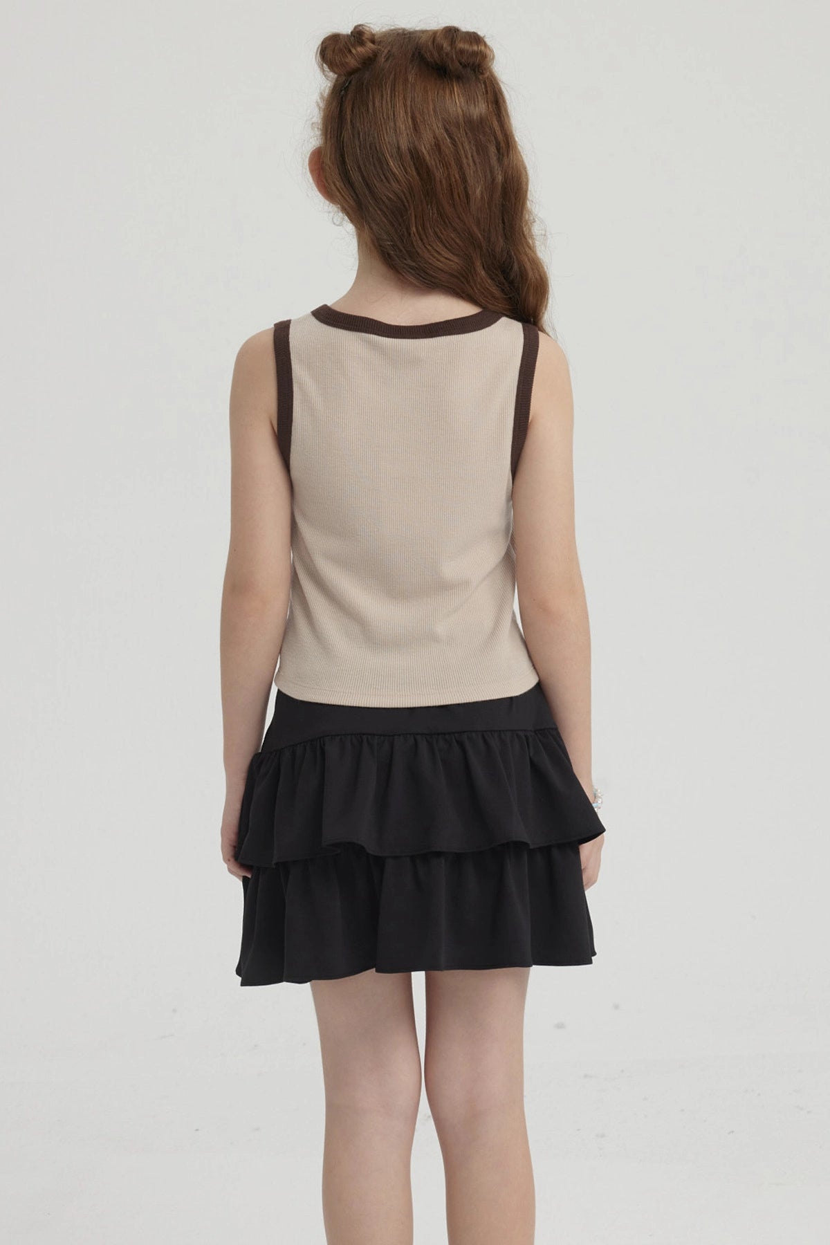 Polera Niña Teen Piping Frontal Beige