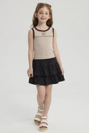 Polera Niña Teen Piping Frontal Beige