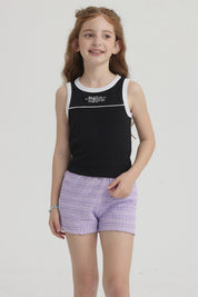 Polera Niña Teen Piping Frontal Negro