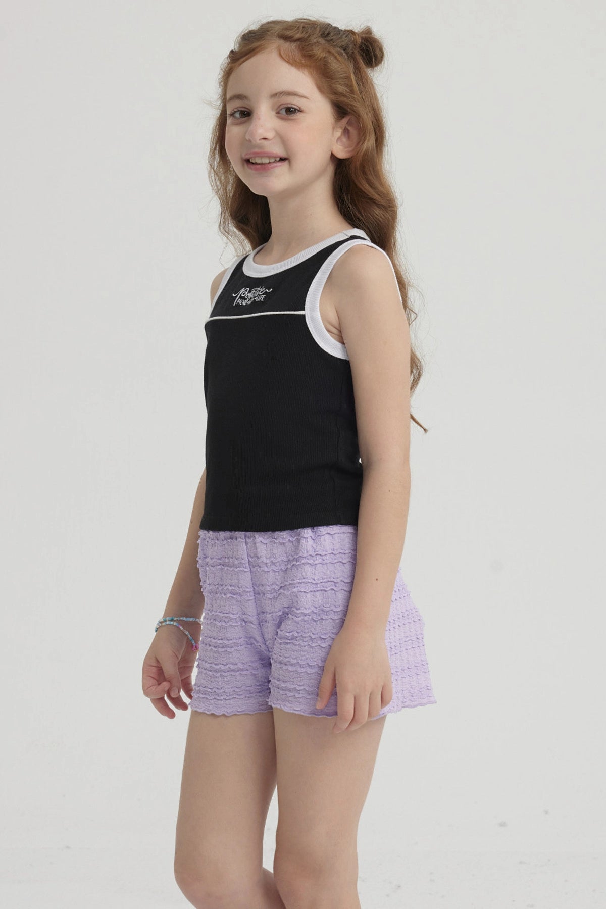 Polera Niña Teen Piping Frontal Negro