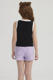 Polera Niña Teen Piping Frontal Negro