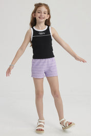 Polera Niña Teen Piping Frontal Negro