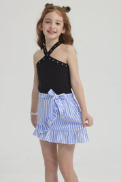 Peto Niña Cuello Cruzado Tachas Negro