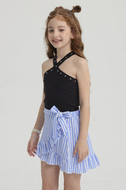 Peto Niña Cuello Cruzado Tachas Negro