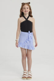 Peto Niña Cuello Cruzado Tachas Negro