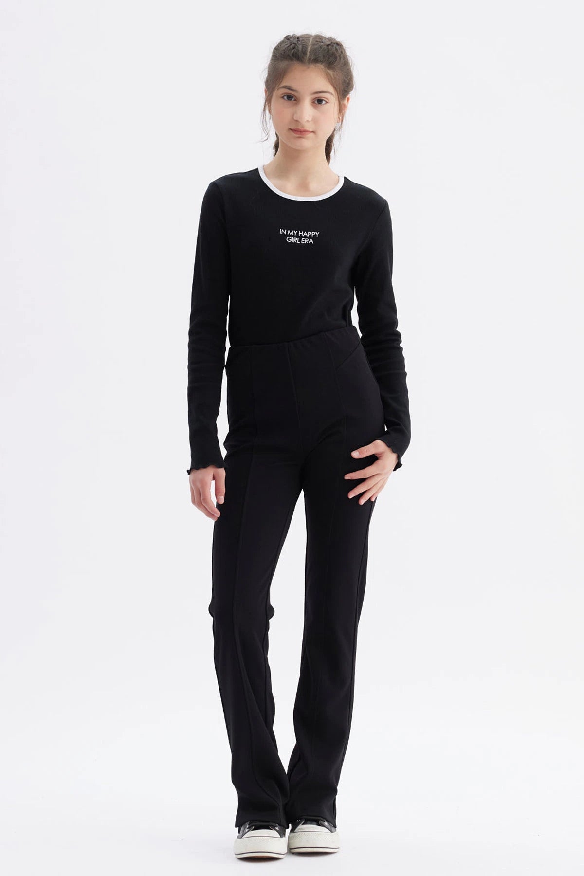 Calza Niña Flare Con Aberturas Negro