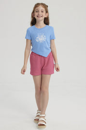 Short Niña Textura Pretina Elasticada Fucsia