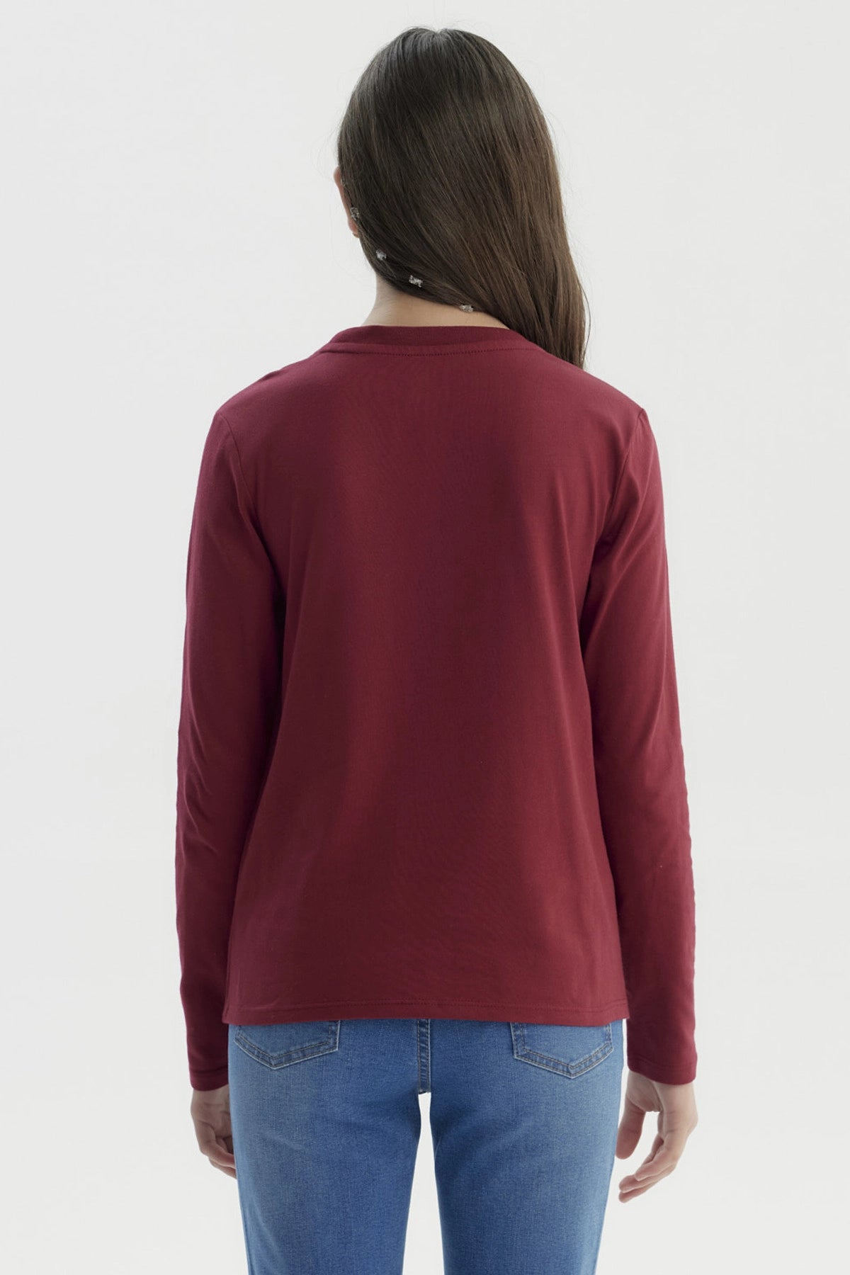 Polera Niña Básica Teen Burdeo