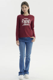 Polera Niña Básica Teen Burdeo