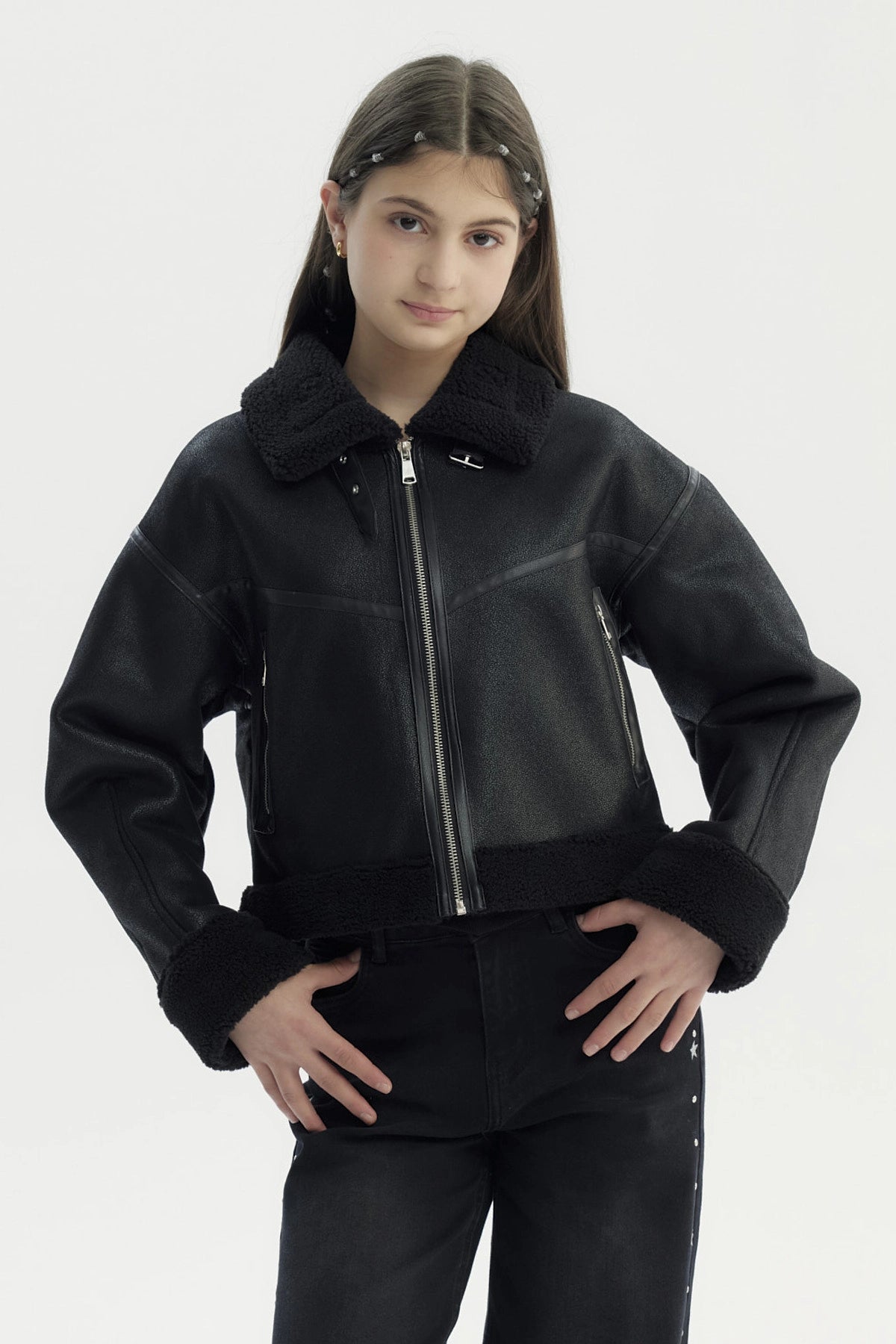 Chaqueta Niña Cuello Camisero Negro
