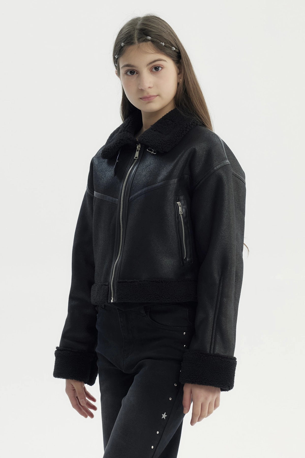 Chaqueta Niña Cuello Camisero Negro