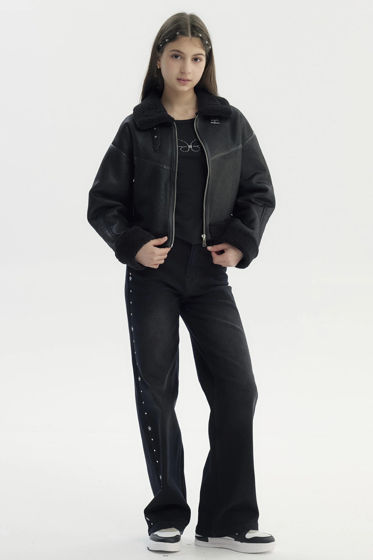 Chaqueta Niña Cuello Camisero Negro
