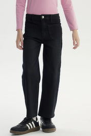 Jeans negros wide leg para niña con bolsillos grandes al frente diseño liso cómodo y moderno ideal para cualquier ocasión