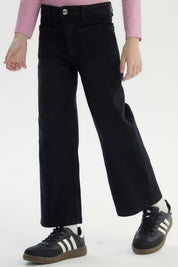 Jeans negros wide leg para niña con bolsillos grandes al frente diseño liso cómodo y moderno ideal para cualquier ocasión