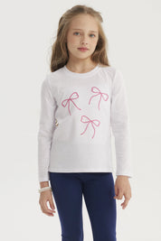 Polera Niña Aplicación Cordón Blanco