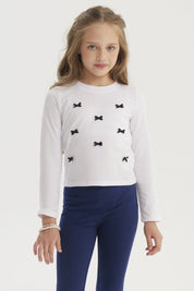 Polera Niña Aplicación Lazos Blanco