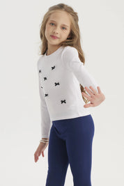 Polera Niña Aplicación Lazos Blanco