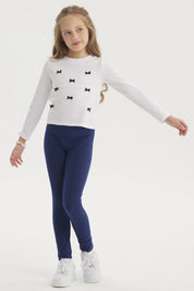 Polera Niña Aplicación Lazos Blanco