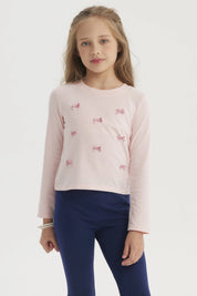 Polera Niña Aplicación Lazos Rosado