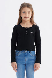 Polera Niña Con Botones Negro