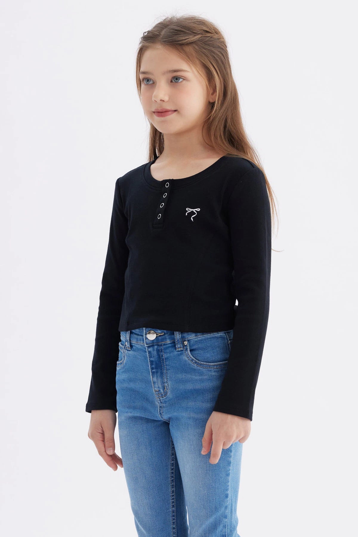 Polera Niña Con Botones Negro