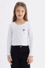 Polera Niña Con Botones Blanco