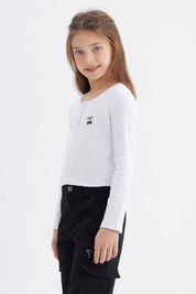 Polera Niña Con Botones Blanco