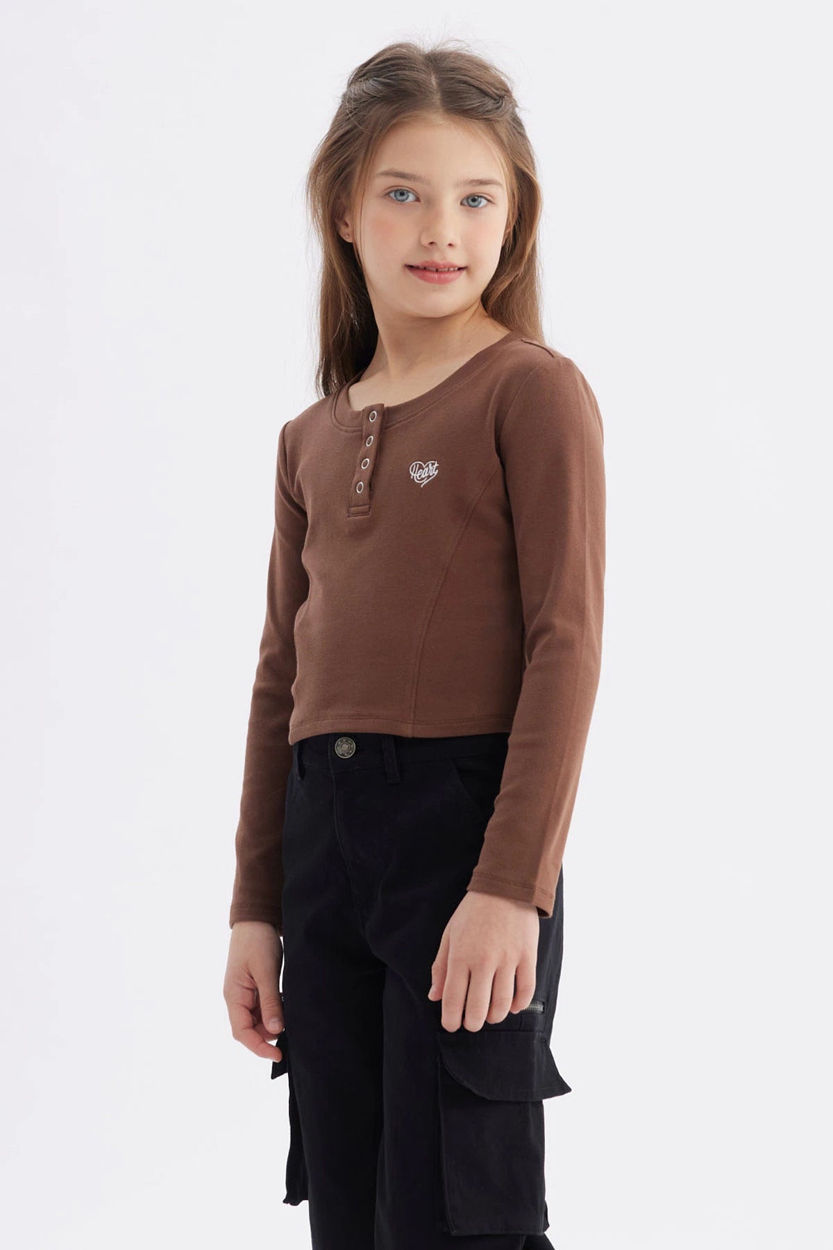 Polera Niña Con Botones Café