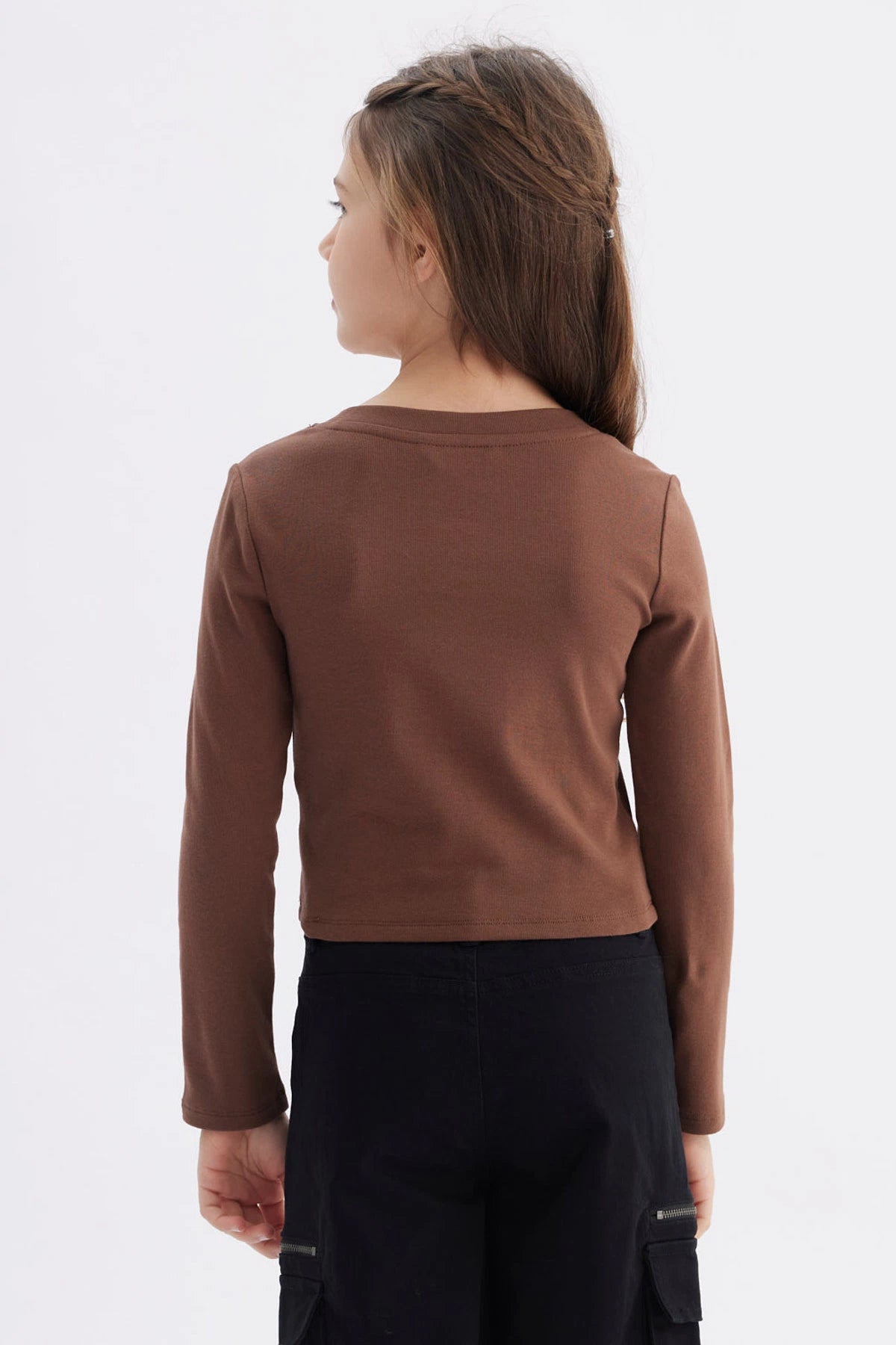 Polera Niña Con Botones Café