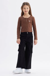 Polera Niña Con Botones Café