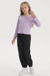 Polera slim morado para niña con corazón pequeño en el pecho sin estampa lisa manga larga estilo casual
