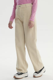 Pantalón niña wide leg beige de algodón con diseño liso y corte holgado ideal para un look casual moderno