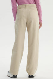 Pantalón niña wide leg beige de algodón con diseño liso y corte holgado ideal para un look casual moderno