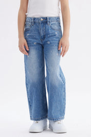 Jeans Niña Wide Leg Strass Azul