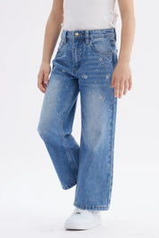 Jeans Niña Wide Leg Strass Azul
