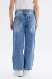 Jeans Niña Wide Leg Strass Azul