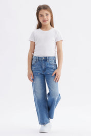 Jeans Niña Wide Leg Strass Azul